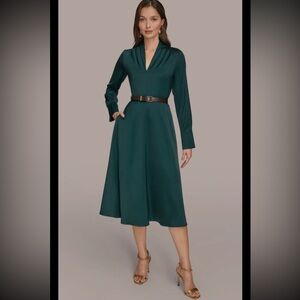 Donna Karan Teal Green Long-Sleeve Midi Dress